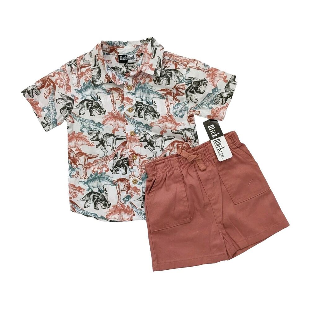 Mick Mack 18 Month baby boy Short Sleeve Top Shirt Short set Outfit Dinosaur